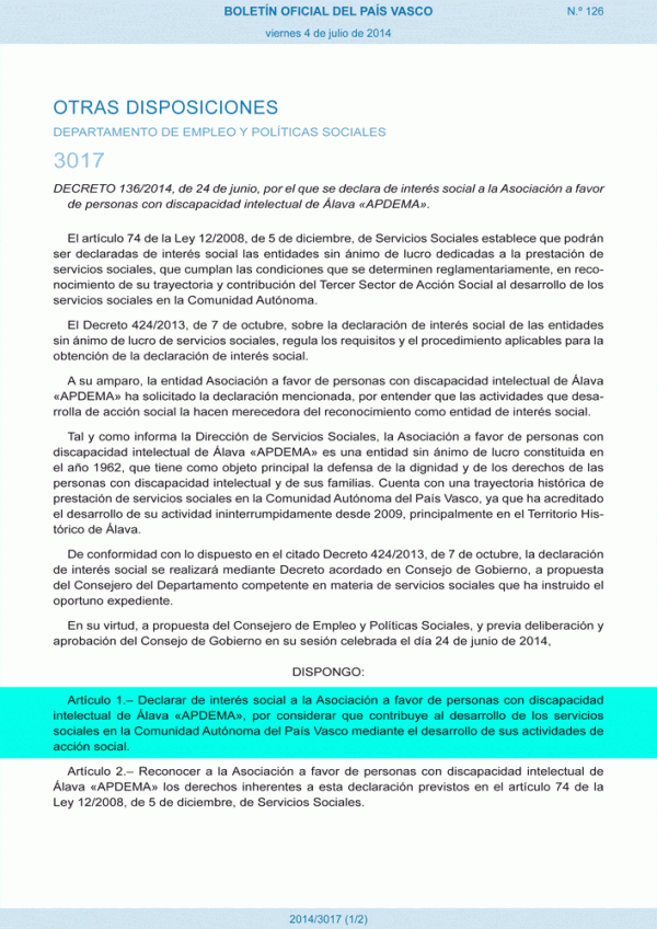 APDEMA DECLARADA DE INTERÉS SOCIAL