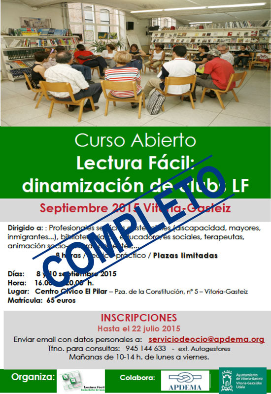 Apdema; Cubiertas las plazas del curso de dinamización de Clubs de Lectura Fácil